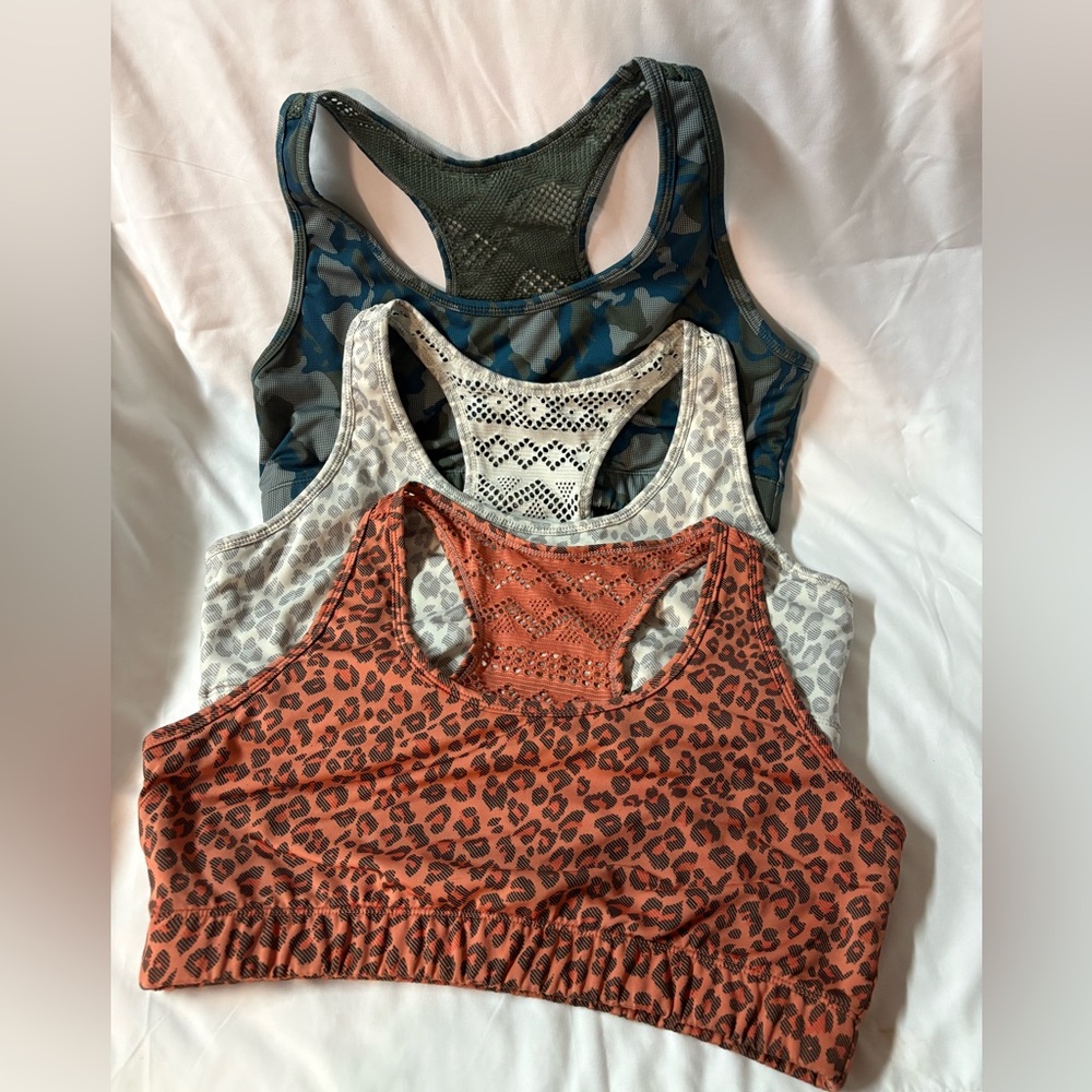 bundle of 3 ZYIA Women's Patterned Racerback Tank Tops - Blue, Gray, Orange